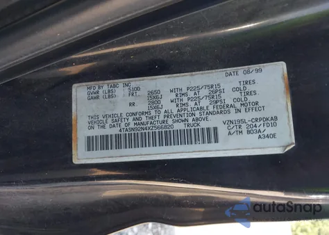 1999 Toyota Tacoma Prerunner V6 from USA, damaged, VIN 4TASN92N4XZ566820